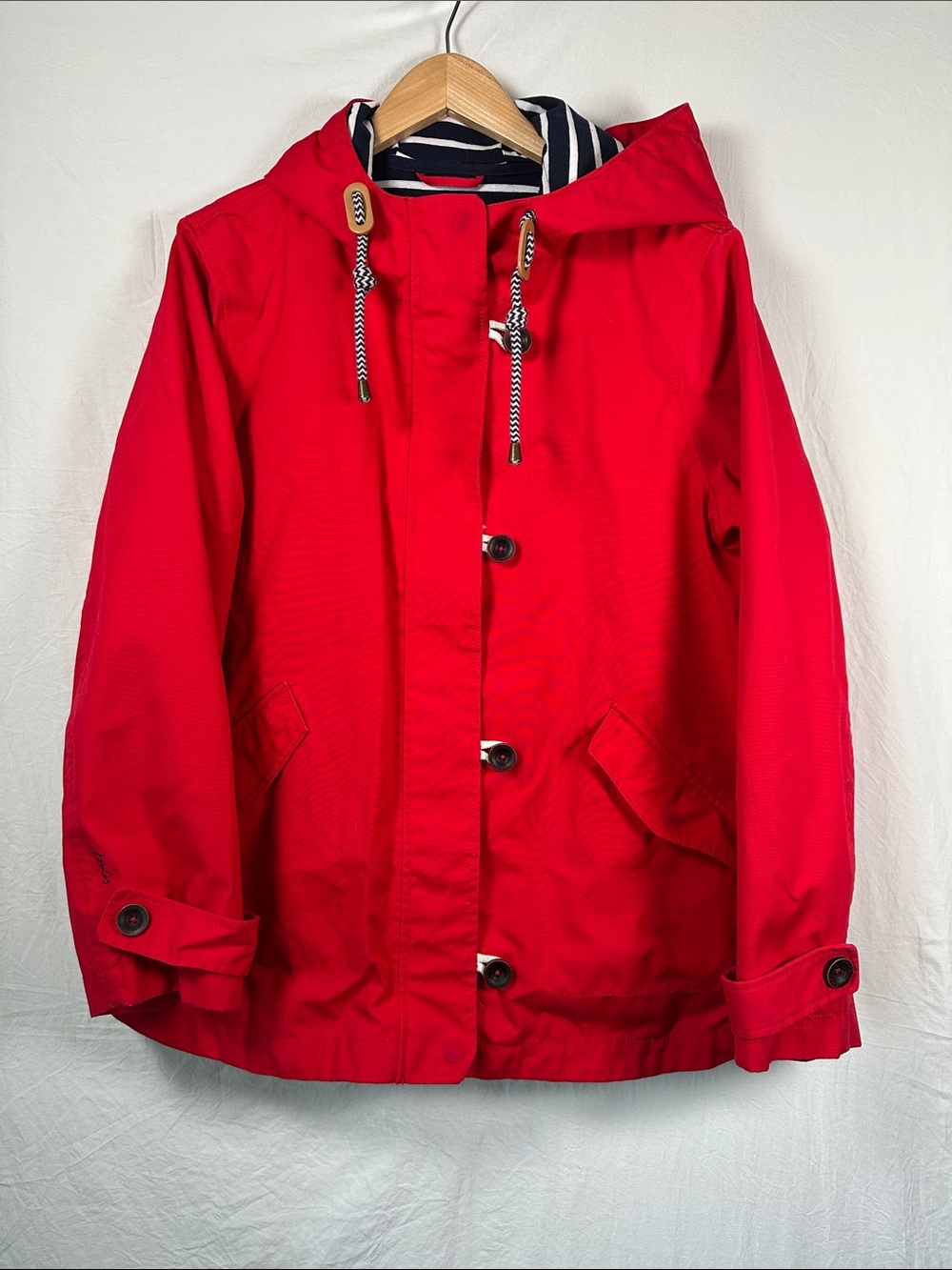 Joules Bright Red Hooded Kids' Raincoat with Striped Lining